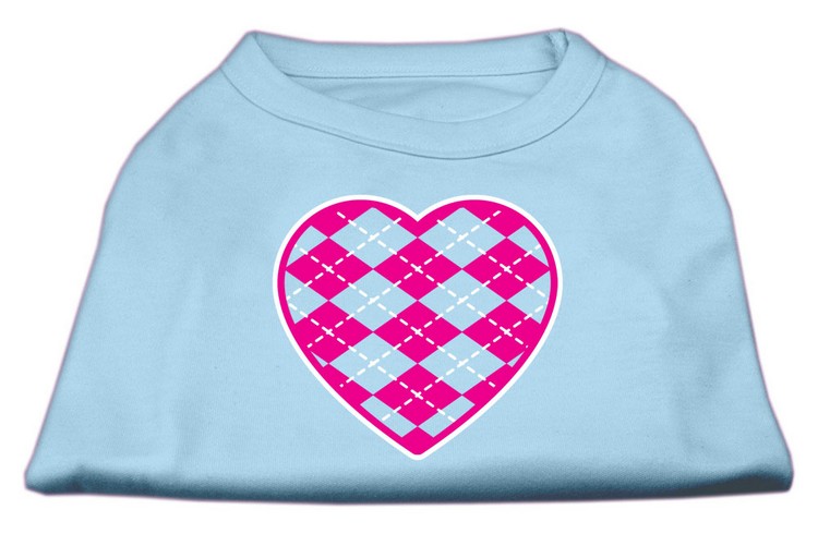 Argyle Heart Pink Screen Print Shirt Baby Blue XS